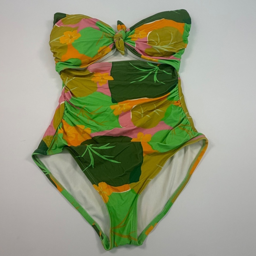 Kate Spade Tropical Floral Cutout One Piece Swimsuit Green Boho Coastal Large